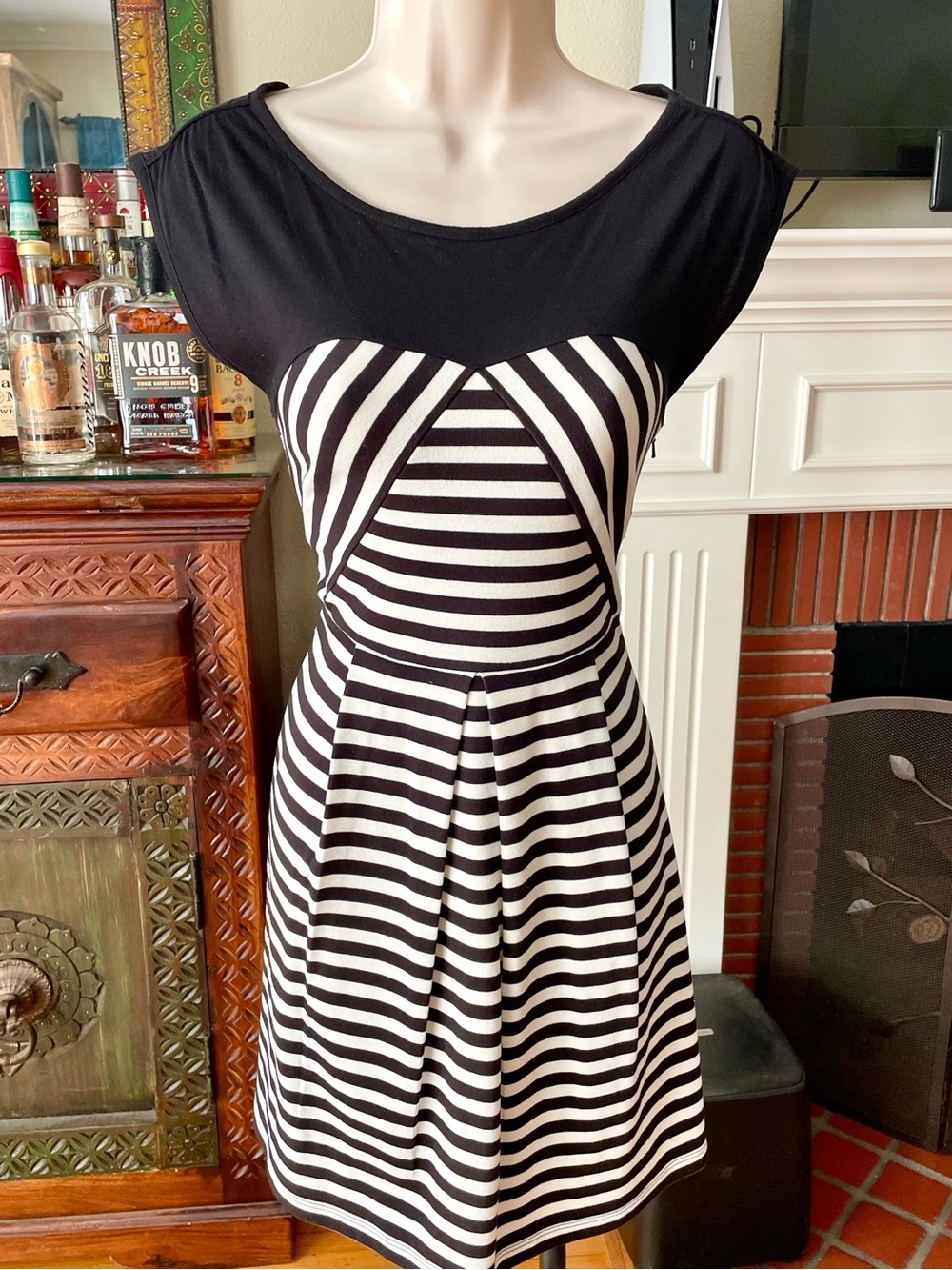 Olsenboye Black & White Striped Vintage Inspired Dress 3 Small
